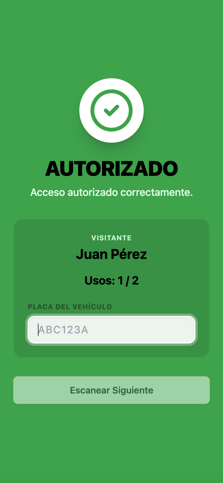 Confirmación de entrada